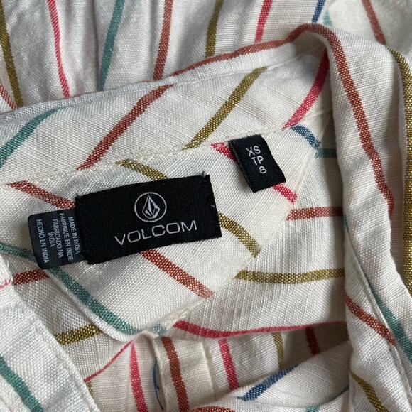 Volcom Striped Button Up Shirt Cropped Short Sleeve Women's XS - Picture 3 of 3
